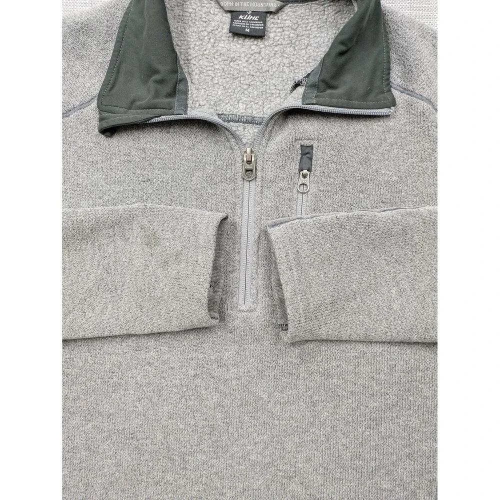 Kuhl Pullover Mens Medium Gray Fleece 1/4 Zip Hiking Thumbholes Pockets